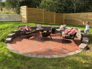 Patio with chairs and firepit