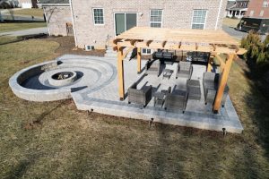 Patio with pergola and fire pit