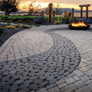 Pavers swirling around to create a patio