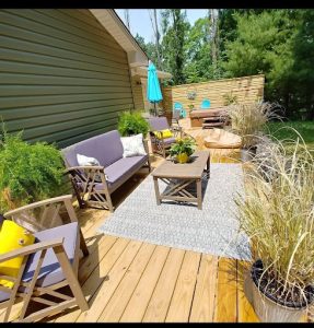 Small backyard patio with seating