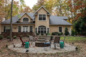 Backyard fire pit with chairs